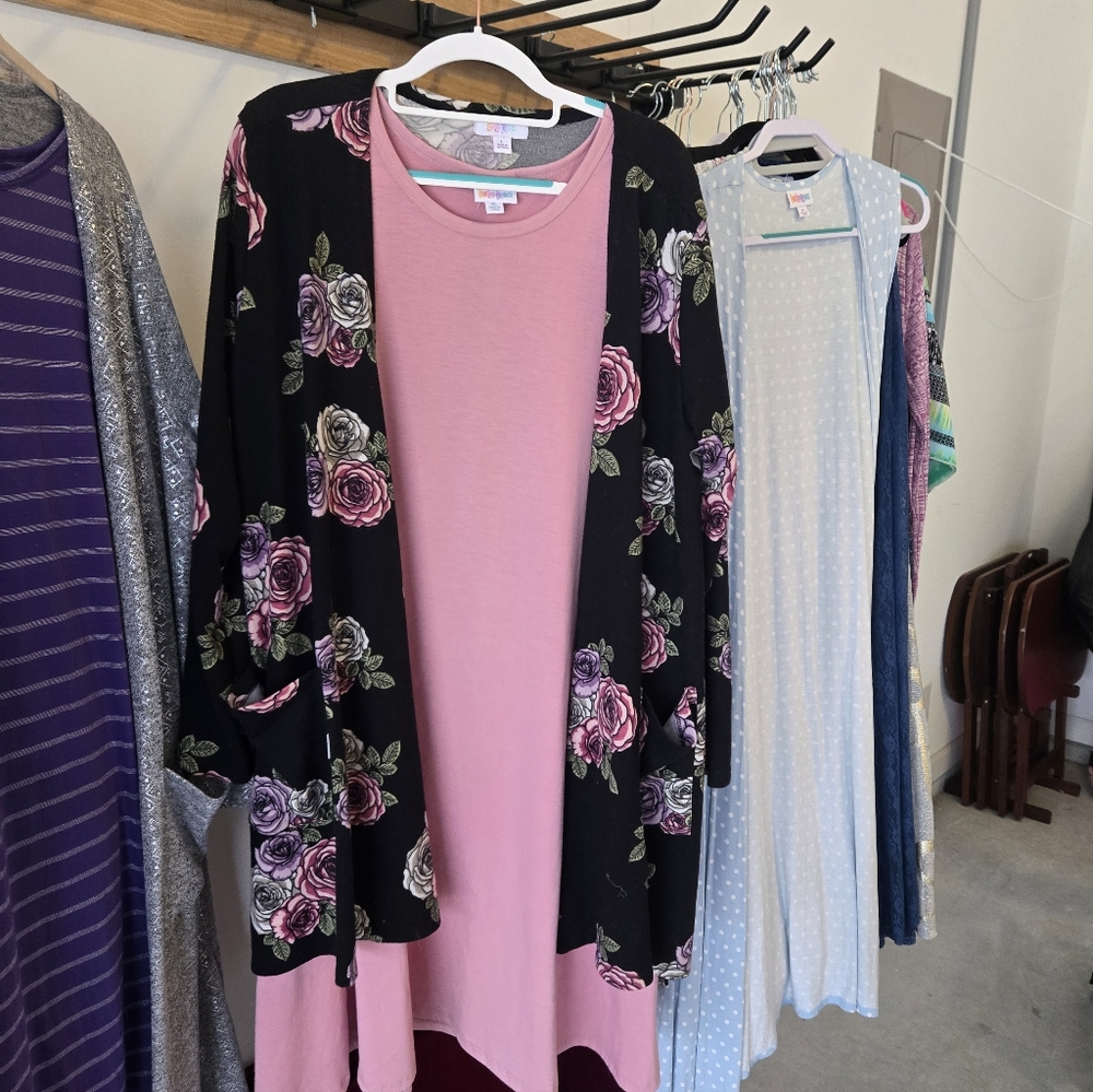 Floral Black and Pink Cardigan With Pink Dress